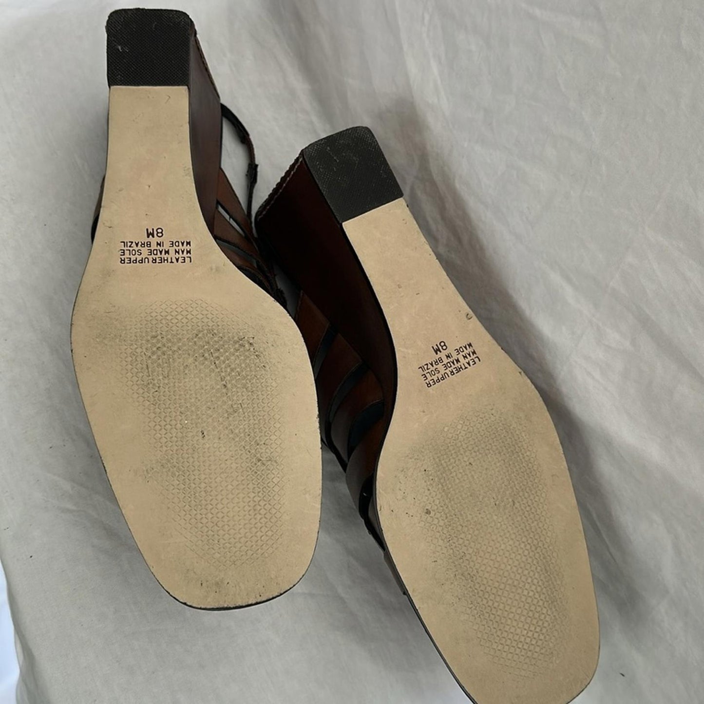 Women’s fisherman sandals, shoes, heels, brown leather, Sz 8 M