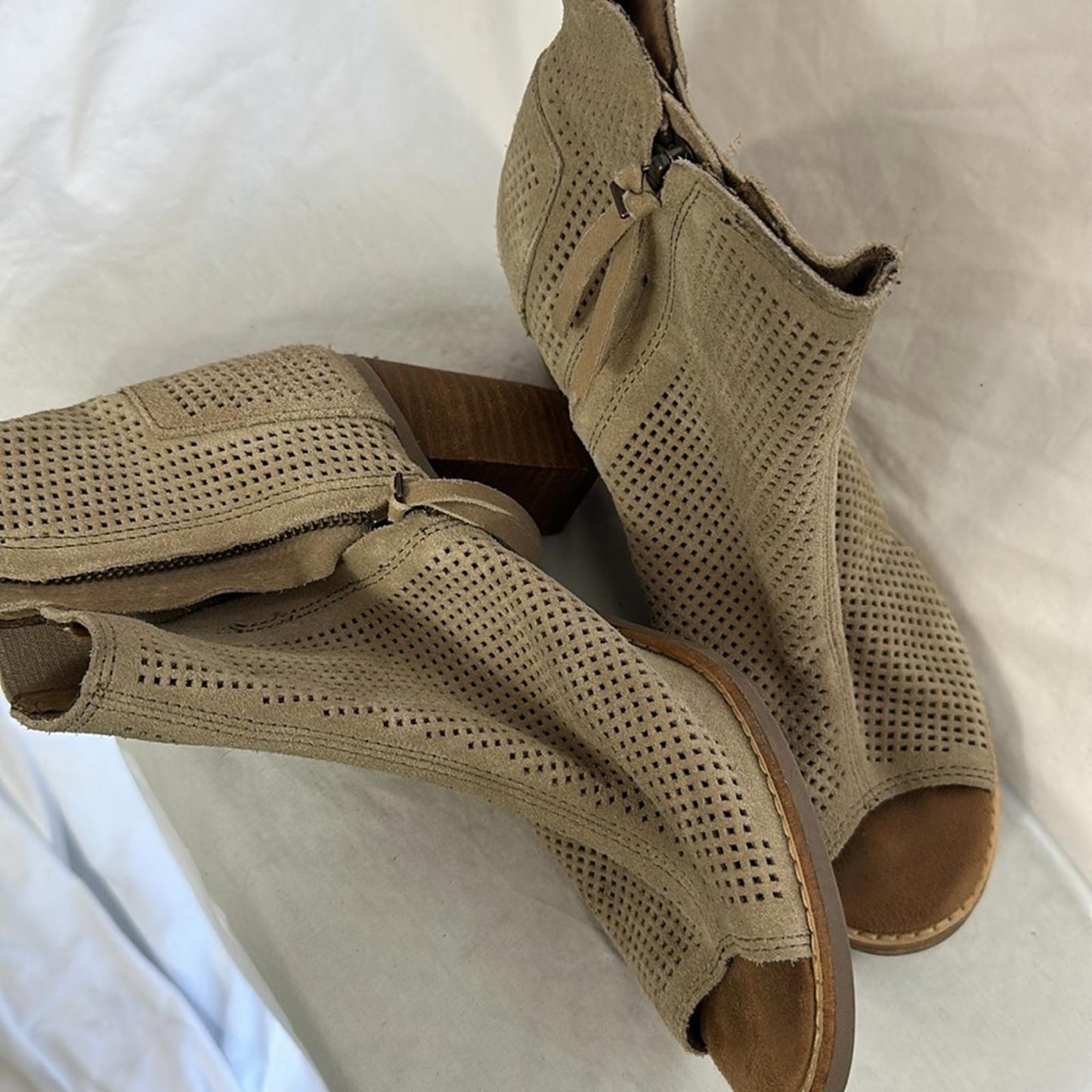 TOMS, Perforated Tan Open Toe Ankle Boots