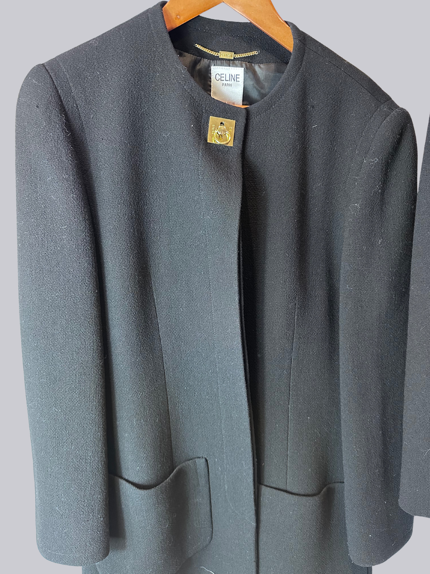 CELINE Wool Black Women's Jacket & Skirt suit, FR Sz 42