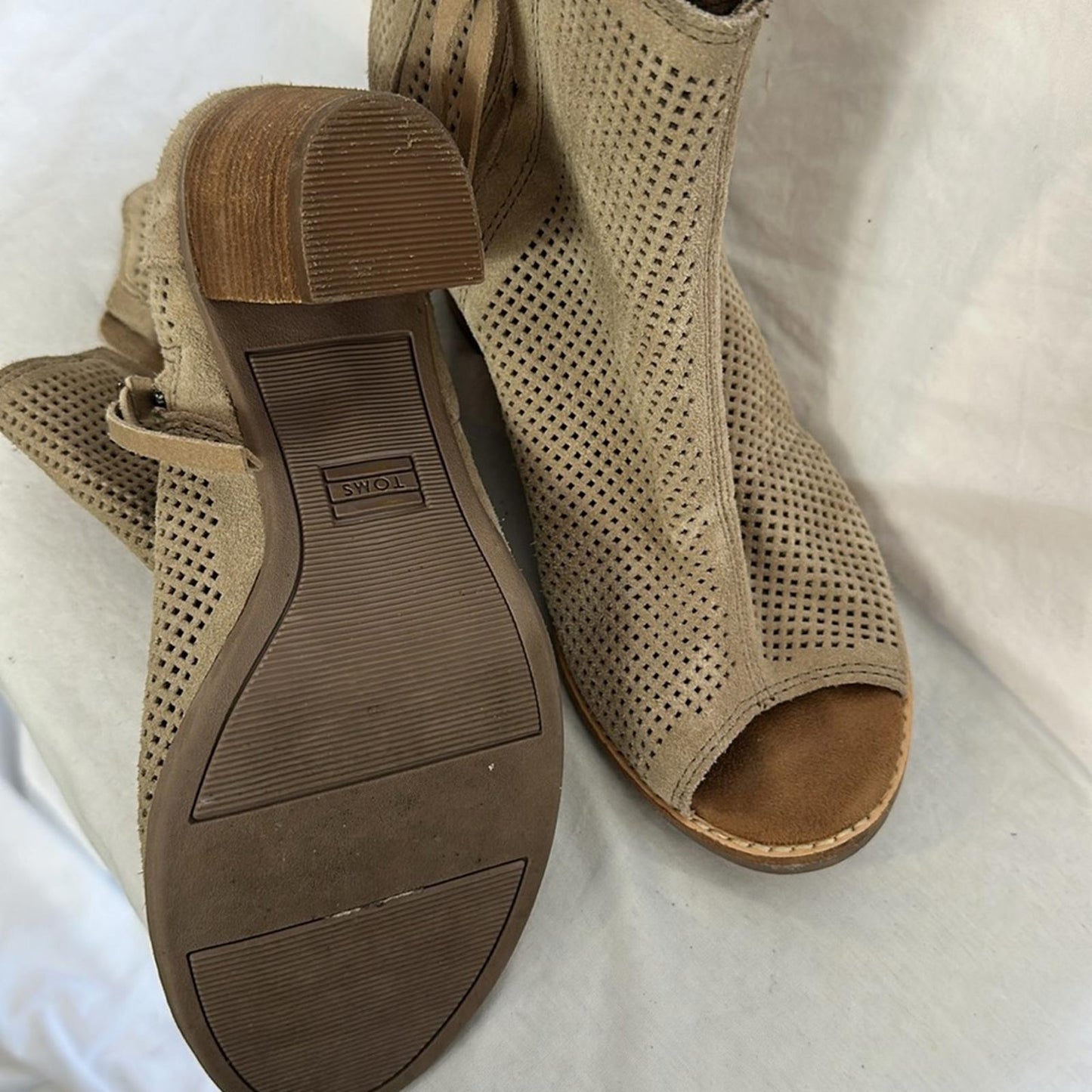 TOMS, Perforated Tan Open Toe Ankle Boots
