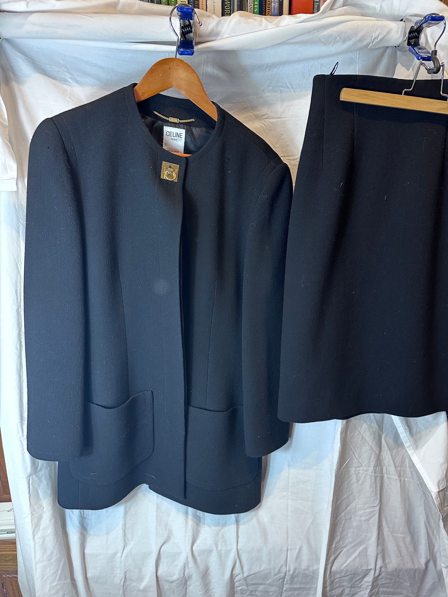 CELINE Wool Black Women's Jacket & Skirt suit, FR Sz 42