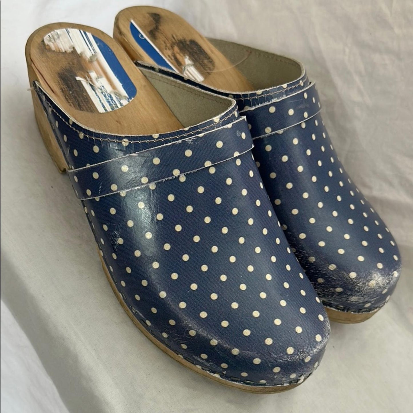 Swedish Clogs, wooden sole, Polka Dot Women's, Sz 40