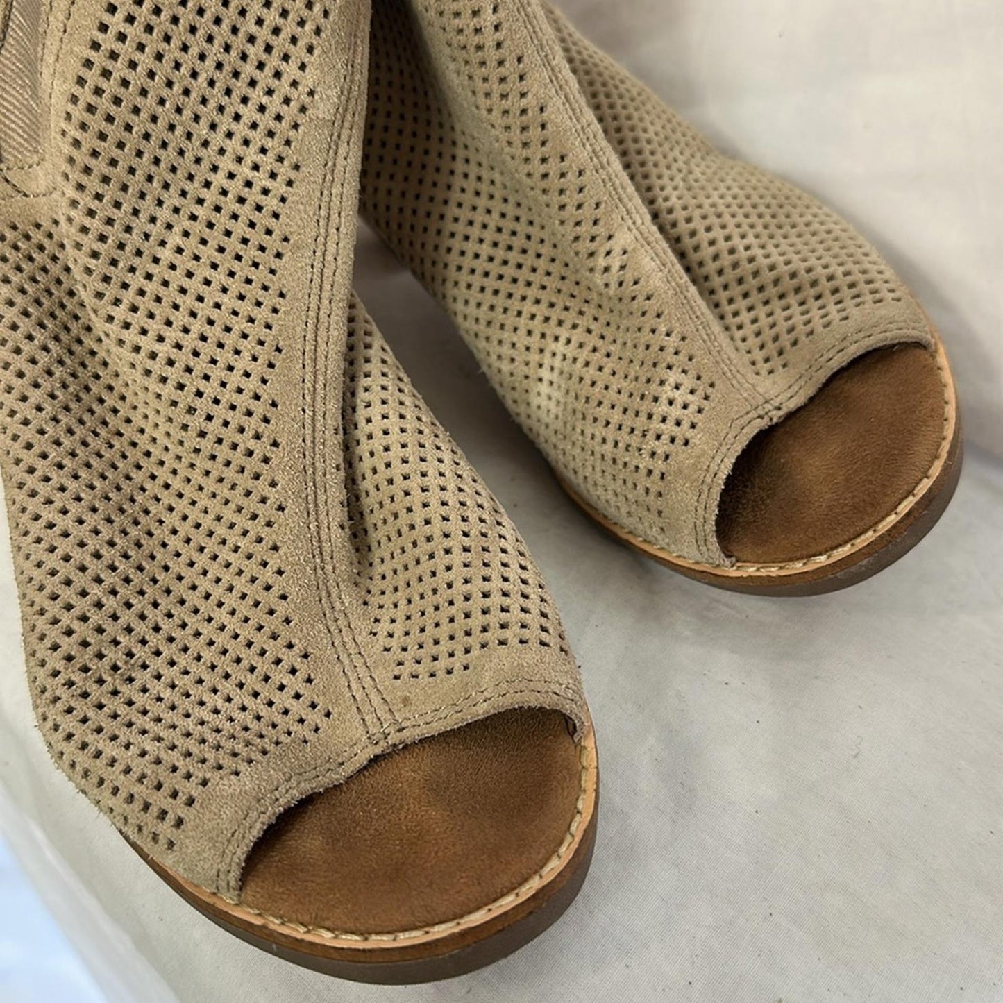 TOMS, Perforated Tan Open Toe Ankle Boots