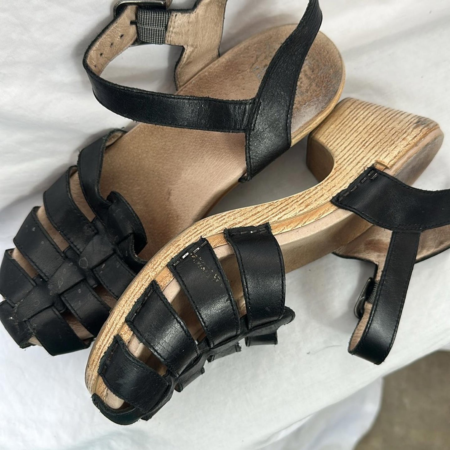 DANSKO, Black Leather Fisherman Women's Sandals Clogs, Sz 40