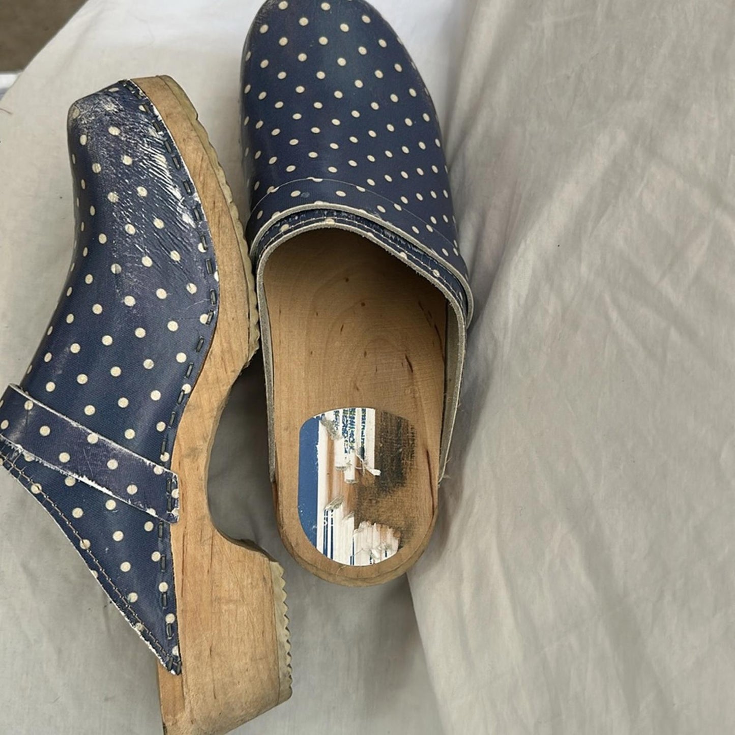 Swedish Clogs, wooden sole, Polka Dot Women's, Sz 40