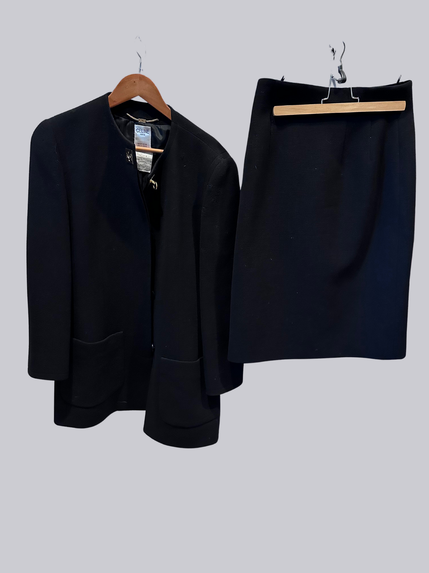CELINE Wool Black Women's Jacket & Skirt suit, FR Sz 42