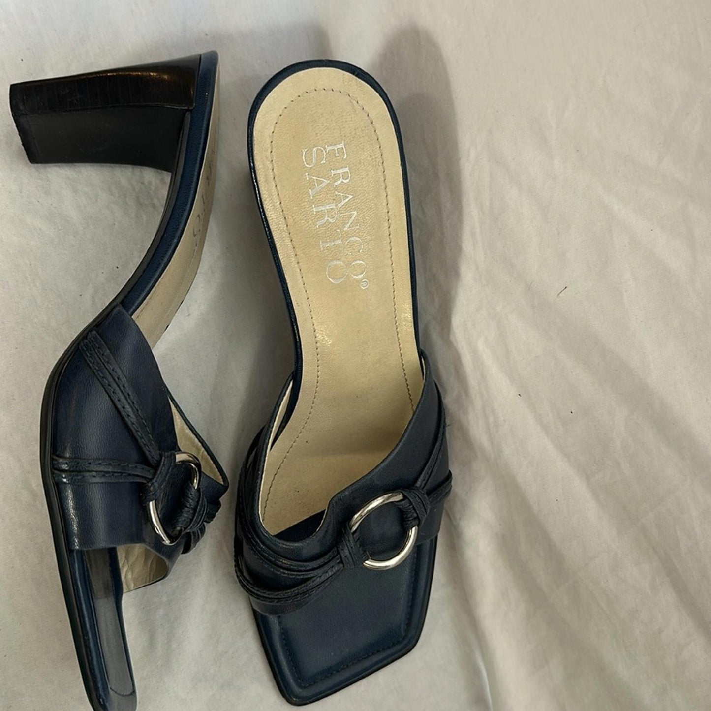 Franco Sarto Navy Blue Heeled Shoes Sandals, Sz 8.5