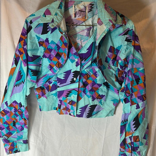 VINTAGE cropped button down, Aztec print rodeo shirt, Sz small