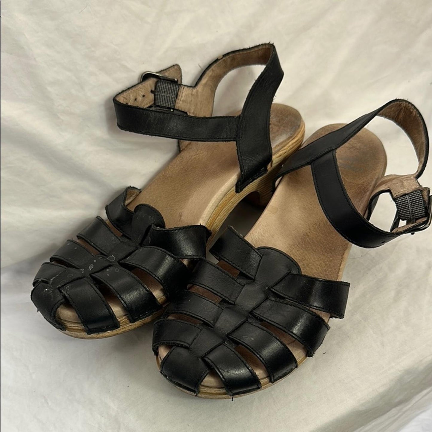 DANSKO, Black Leather Fisherman Women's Sandals Clogs, Sz 40