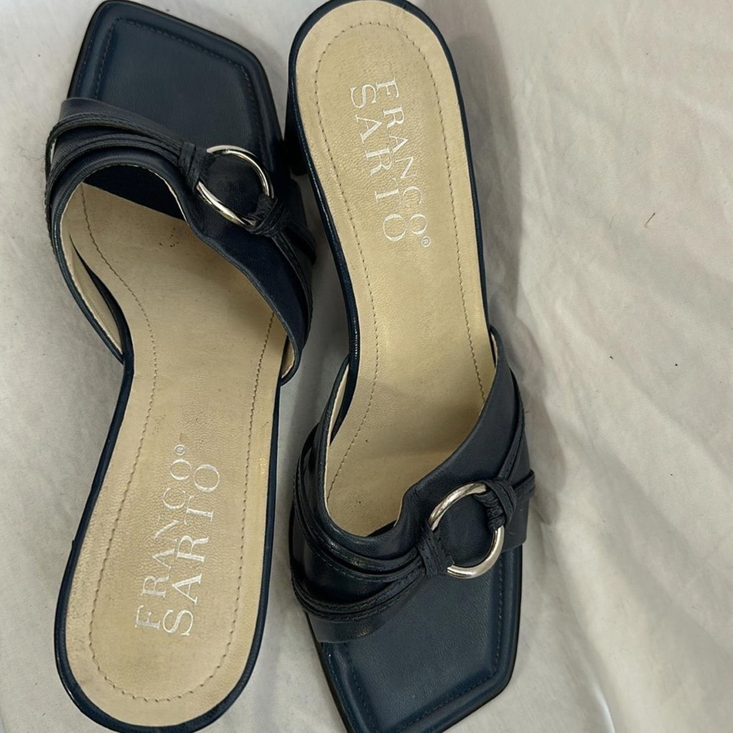 Franco Sarto Navy Blue Heeled Shoes Sandals, Sz 8.5
