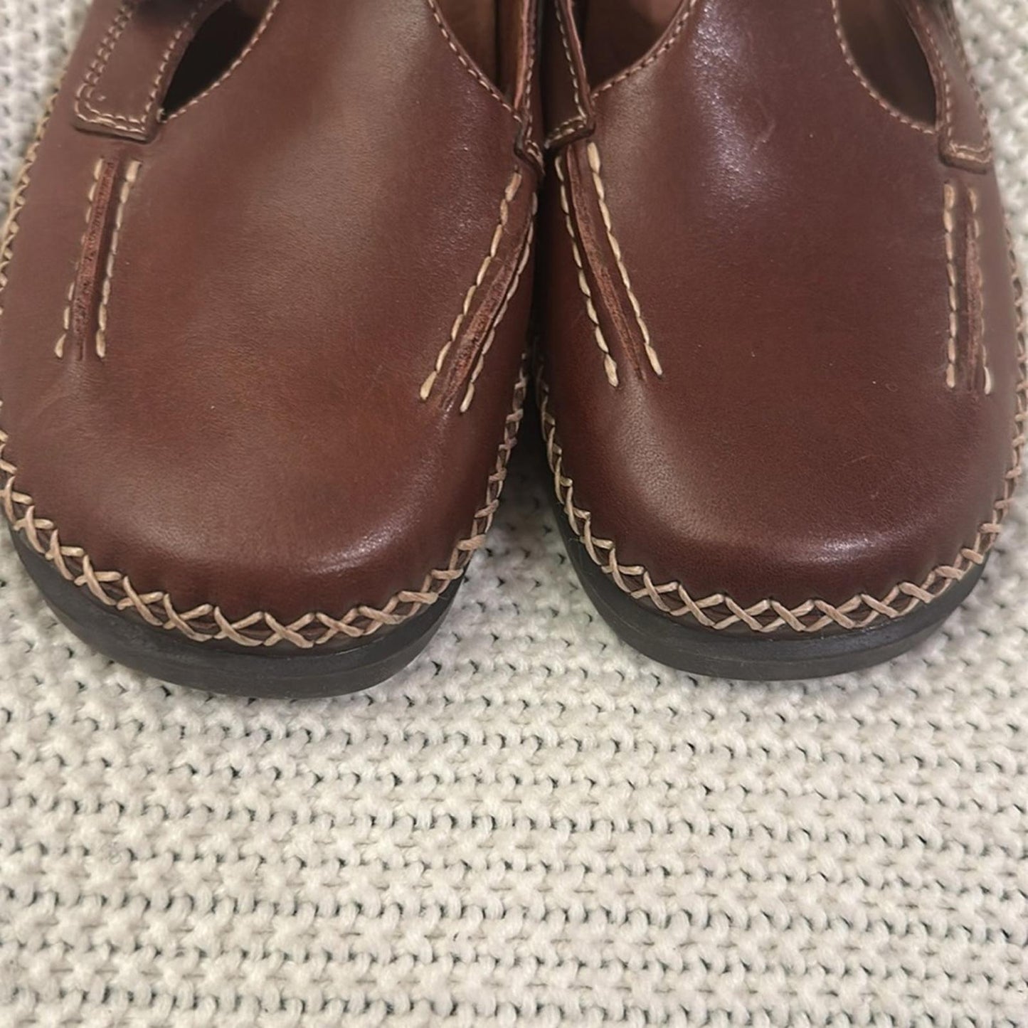 DEXTER women’s 9 brown leather Mary Jane t-strap loafers fisher man sandal