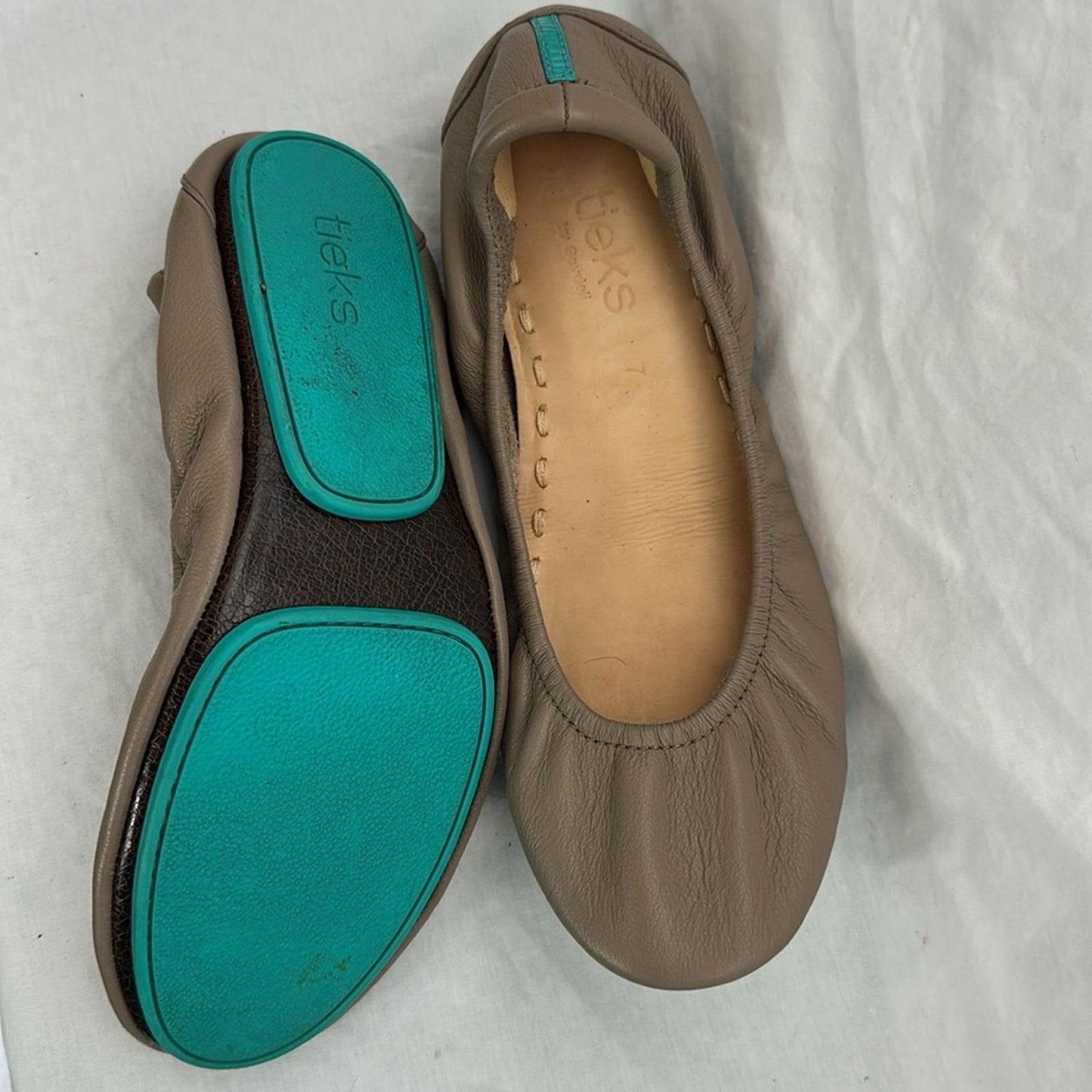 TIEKS, Beige Leather Ballet Flats, Sz 7
