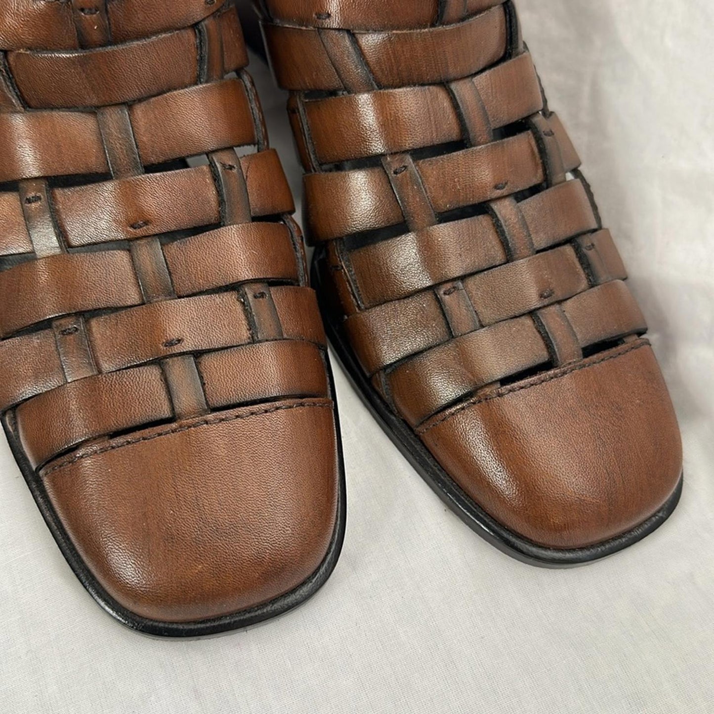 Women’s fisherman sandals, shoes, heels, brown leather, Sz 8 M