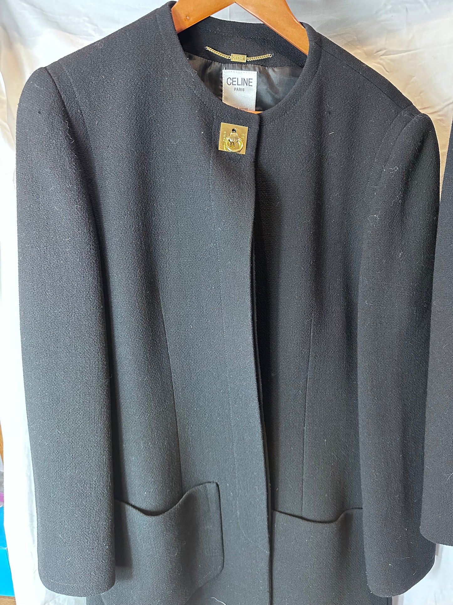 CELINE Wool Black Women's Jacket & Skirt suit, FR Sz 42