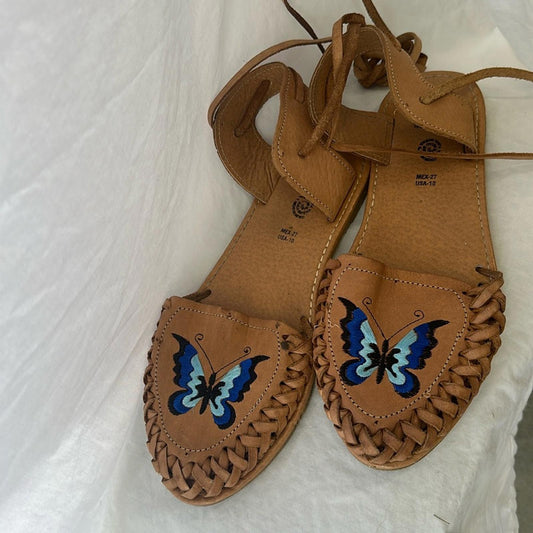 Mexican leather, fisherman, butterfly huarache/sandals, sz US 10/ MX 27