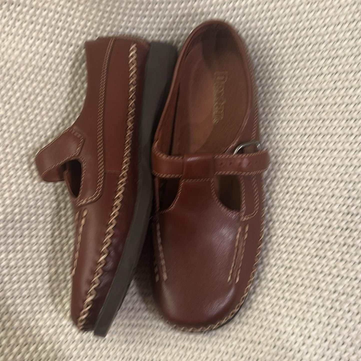DEXTER women’s 9 brown leather Mary Jane t-strap loafers fisher man sandal