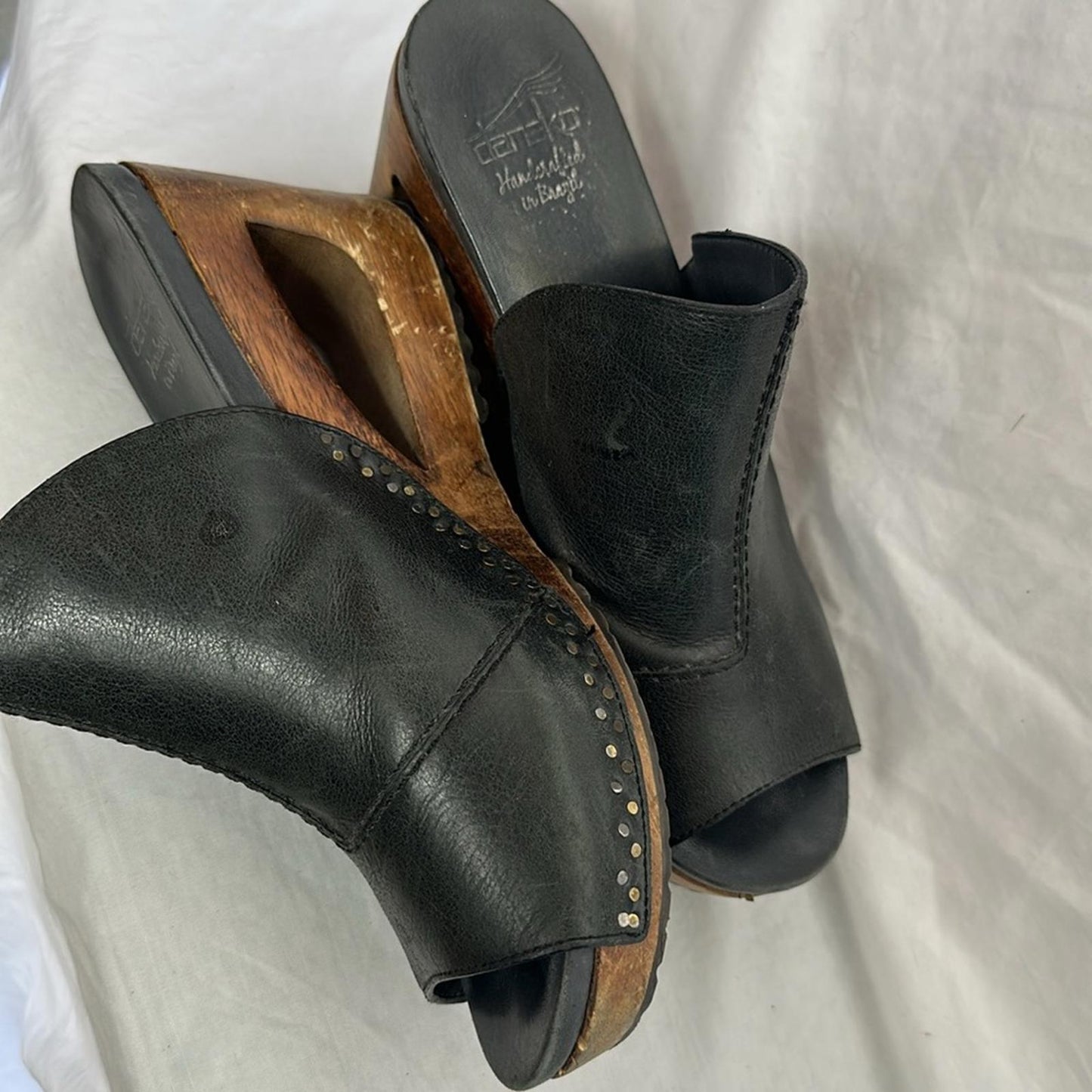 Dansko Limited Edition Sage Wedge Black Leather, made in Brazil, Sz 40