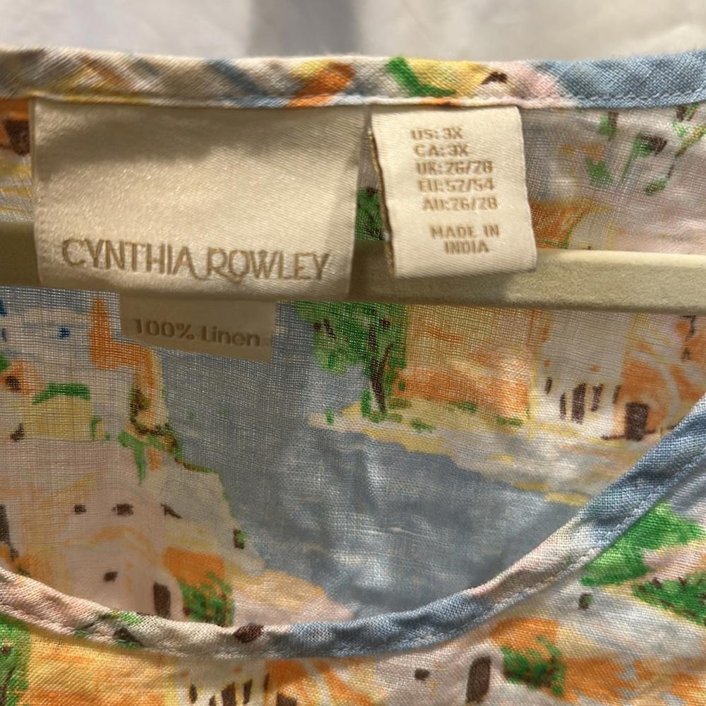 Cynthia Rowley 100% Linen Plus Size Colorful Printed Blouse Size 3X
