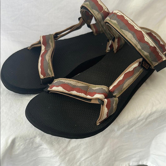 TEVA, Men’s Black and Brown Outdoor Sandals with Adjustable Straps, Sz 12
