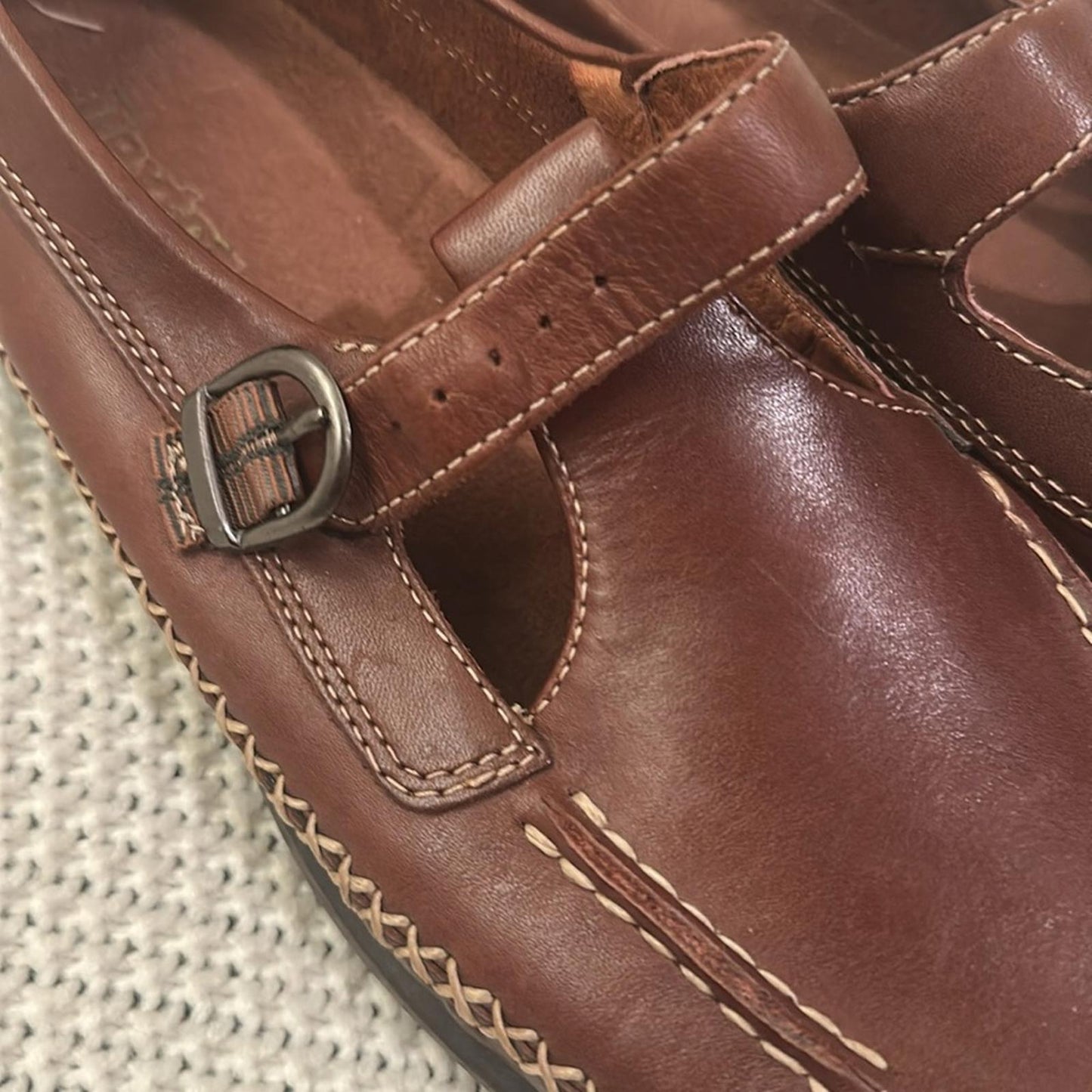 DEXTER women’s 9 brown leather Mary Jane t-strap loafers fisher man sandal