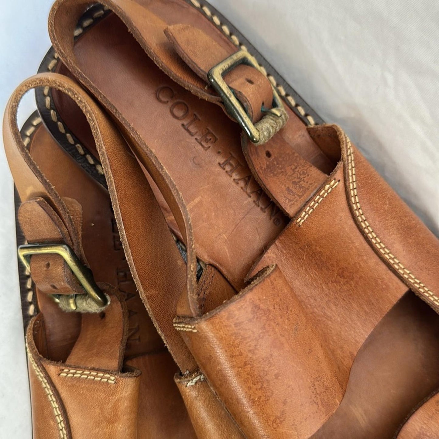 COLE HAAN, Men's Brown Leather Fishermen Sandals, Sz 8.5 M