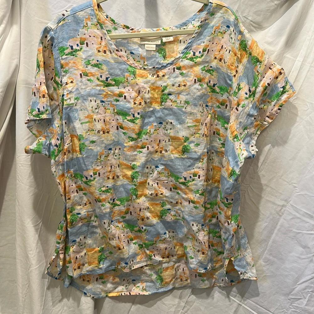 Cynthia Rowley 100% Linen Plus Size Colorful Printed Blouse Size 3X