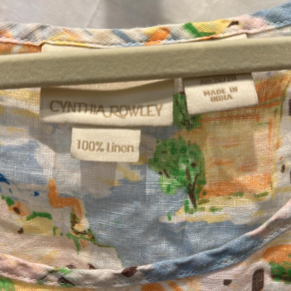 Cynthia Rowley 100% Linen Plus Size Colorful Printed Blouse Size 3X