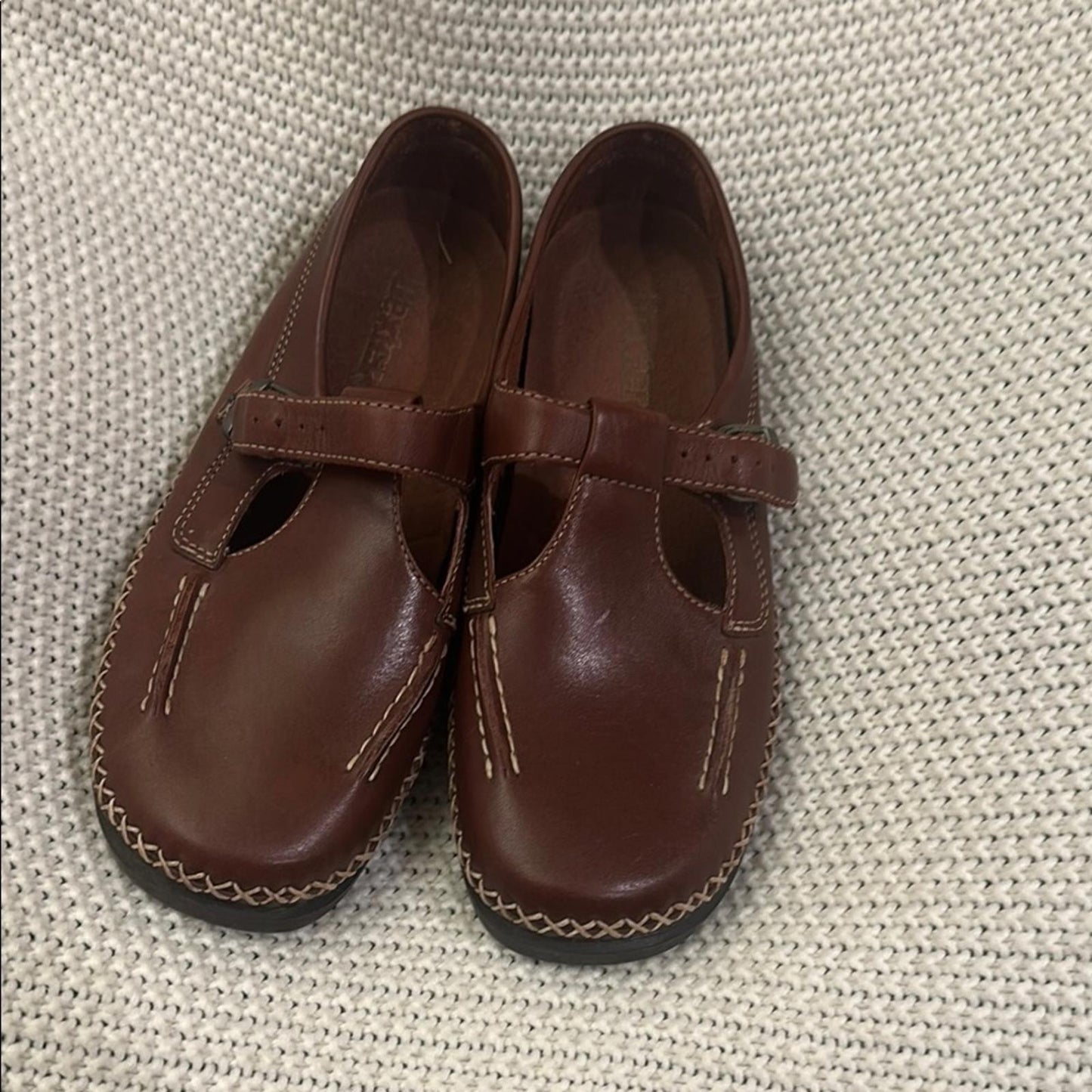 DEXTER women’s 9 brown leather Mary Jane t-strap loafers fisher man sandal