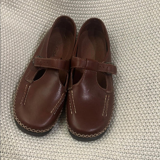 DEXTER women’s 9 brown leather Mary Jane t-strap loafers fisher man sandal