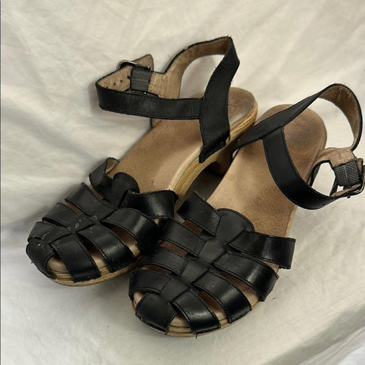 DANSKO, Black Leather Fisherman Women's Sandals Clogs, Sz 40