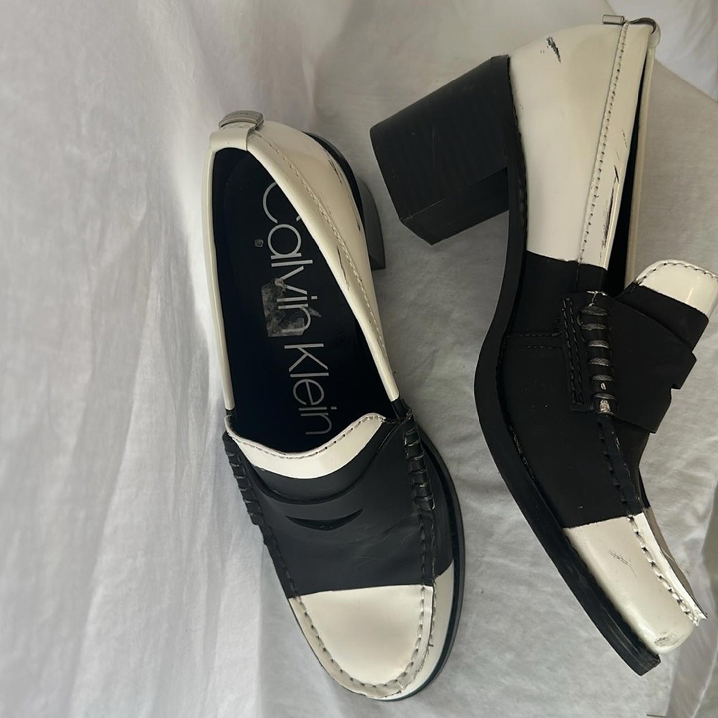 Calvin Klein Women Pamelyn New Black/White Heels Pumps Slip On Shoes Sz 8 Ladies
