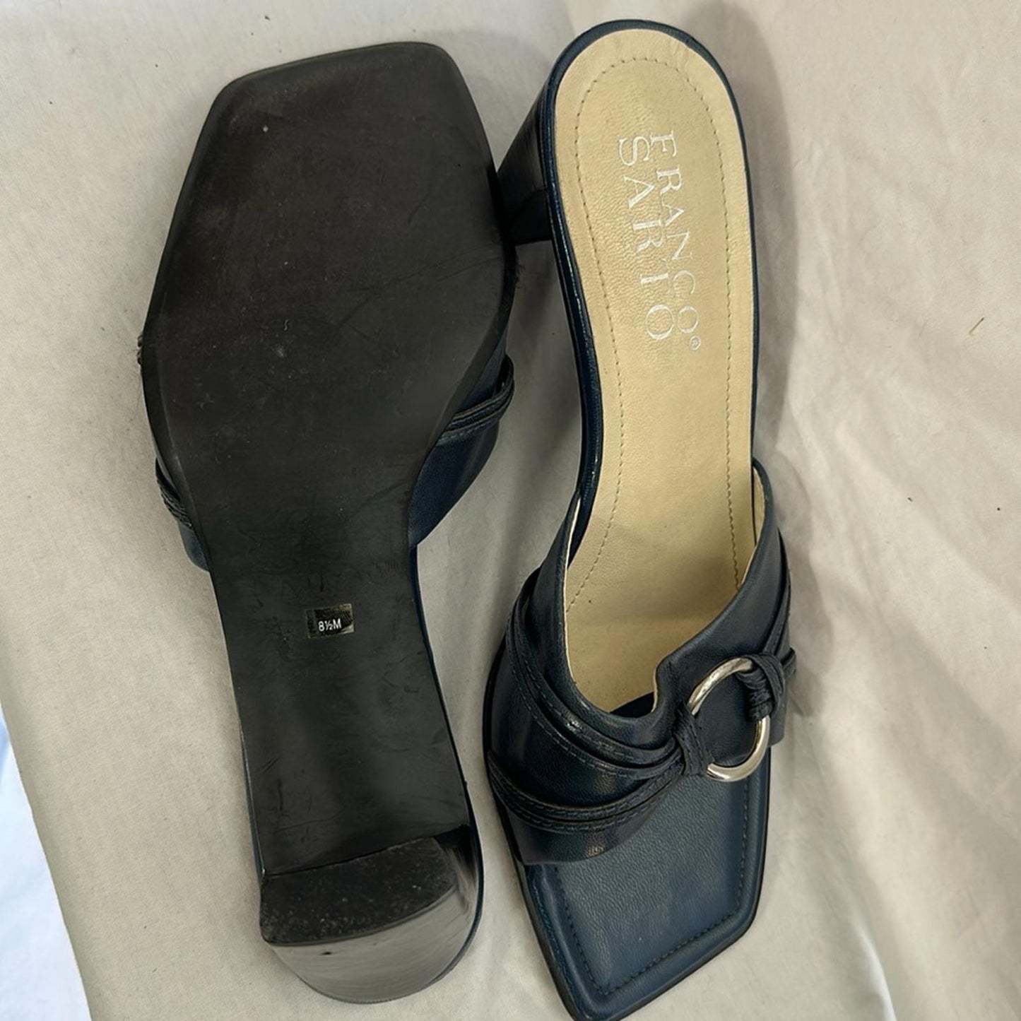 Franco Sarto Navy Blue Heeled Shoes Sandals, Sz 8.5
