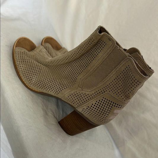 TOMS, Perforated Tan Open Toe Ankle Boots