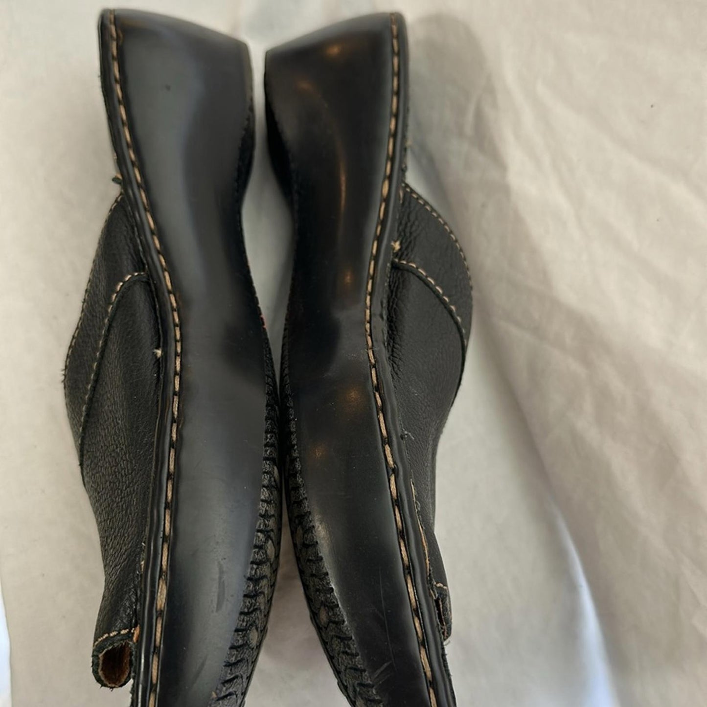 BORN, Womens Black Leather Toe Loop Wedge Sandals, Sz 9